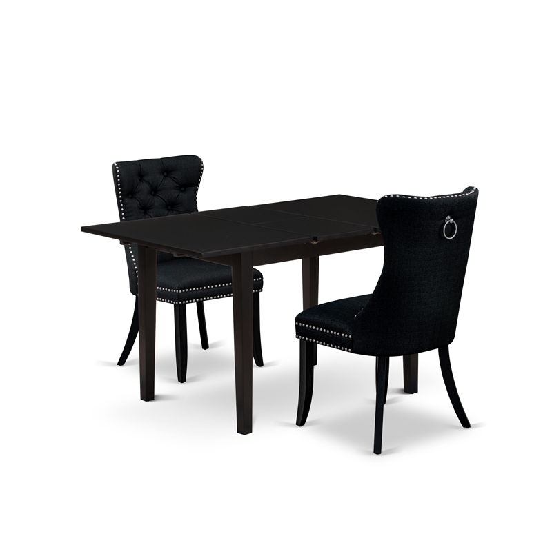 East West Furniture 3-Piece Kitchen Table Set in Black/Black