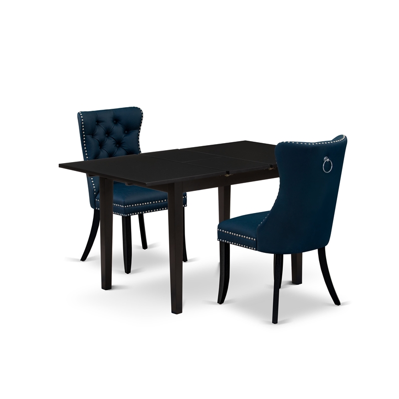 East West Furniture 3-Piece Kitchen Table Set in Black/Navy Blue