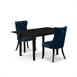 East West Furniture 3-Piece Kitchen Table Set in Black/Navy Blue