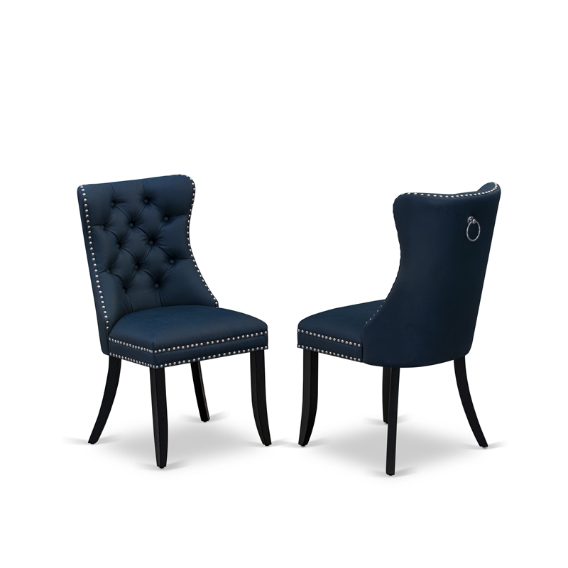 East West Furniture 3-Piece Kitchen Table Set in Black/Navy Blue