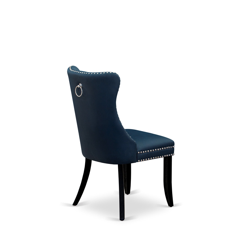 East West Furniture 3-Piece Kitchen Table Set in Black/Navy Blue