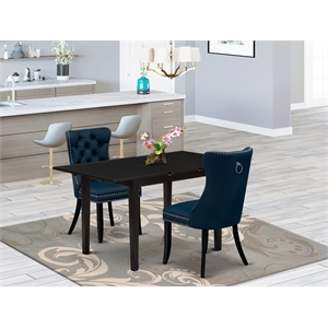 East West Furniture 3-Piece Kitchen Table Set in Black/Navy Blue