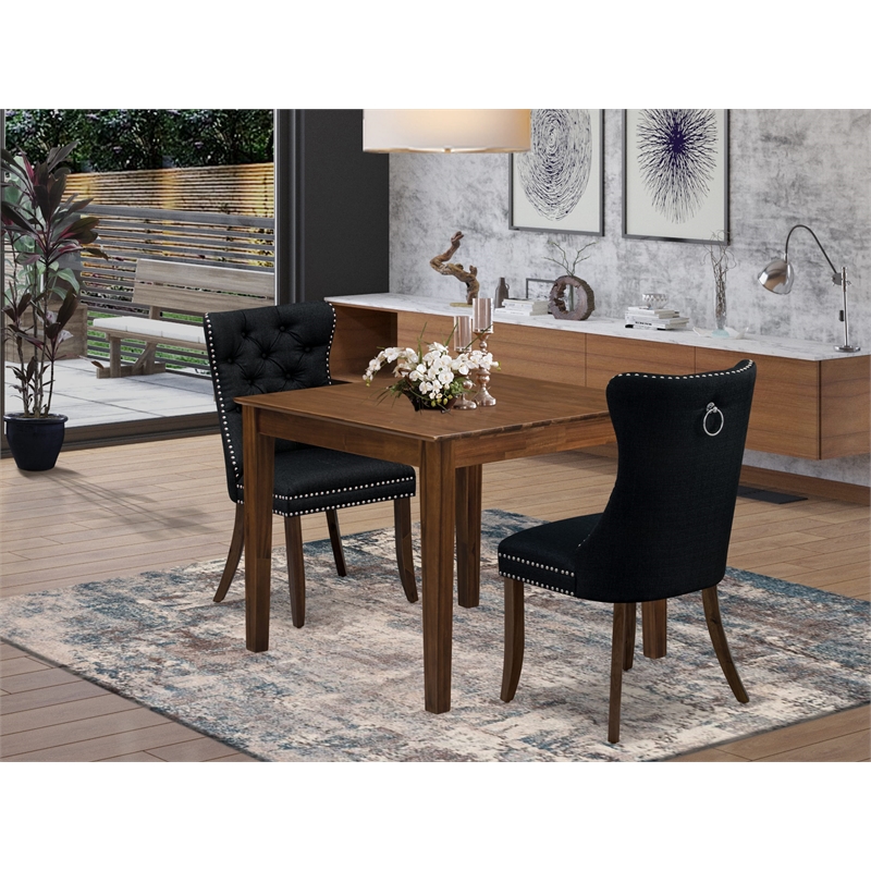 East West Furniture 3-Piece Dinette Set for Small Spaces in Antique Walnut/Black