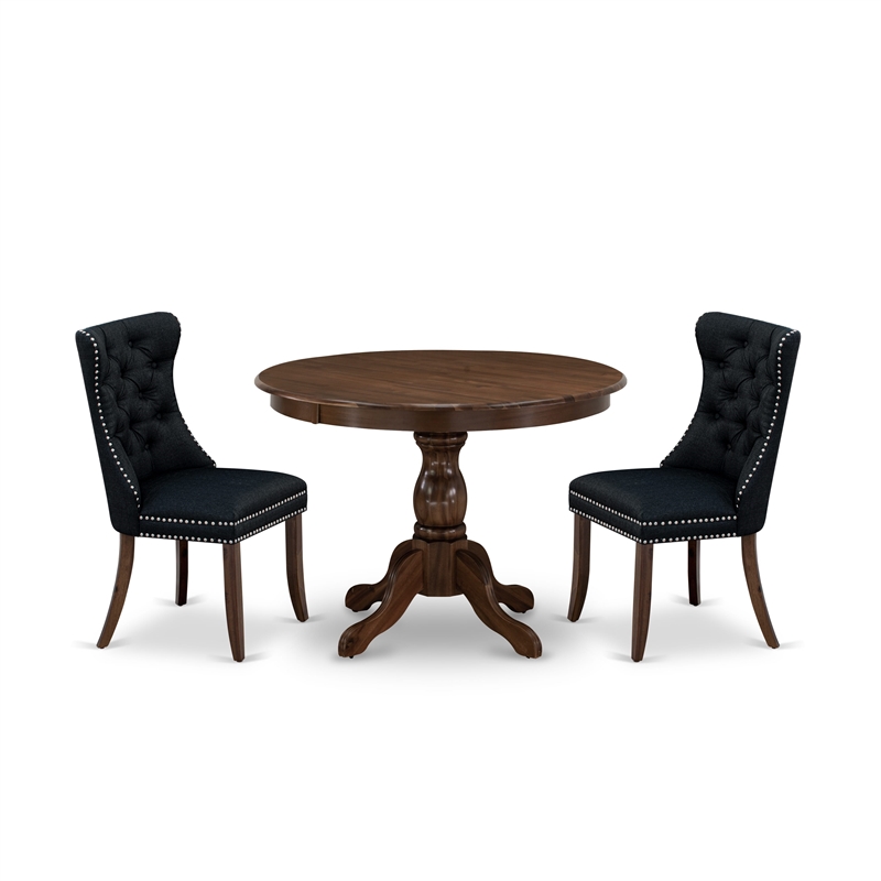 East West Furniture 3-Piece Kitchen Table Set in Antique Walnut/Black