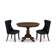 East West Furniture 3-Piece Kitchen Table Set in Antique Walnut/Black