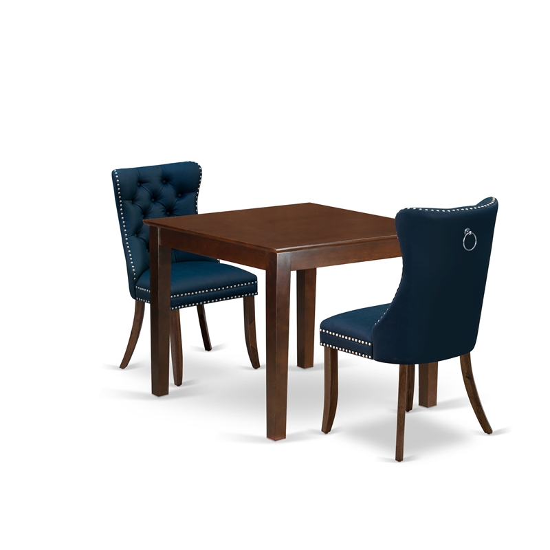 East West Furniture 3-Piece Dinette Set in Antique Walnut/Navy Blue