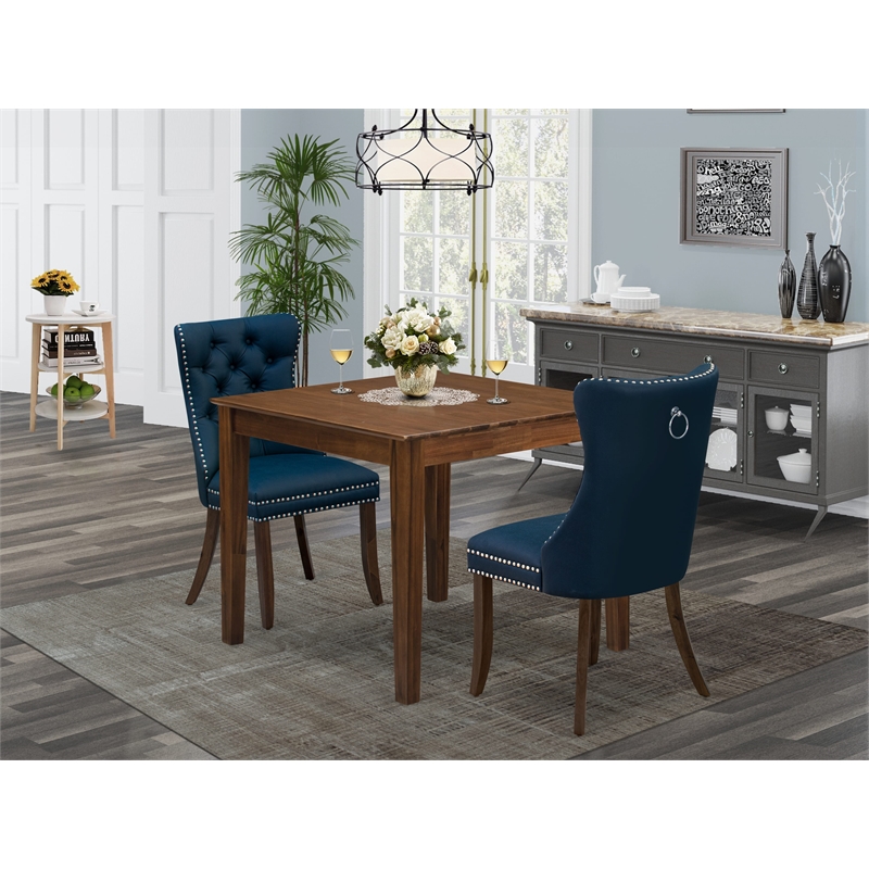 East West Furniture 3-Piece Dinette Set in Antique Walnut/Navy Blue