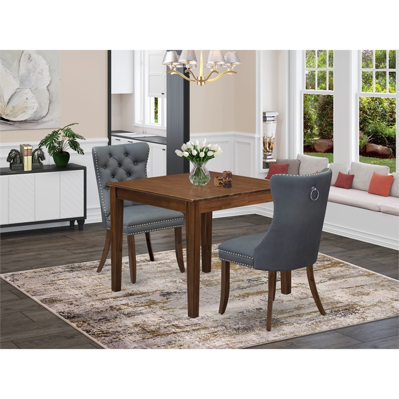 East West Furniture 3-Piece Dining Room Set in Antique Walnut/Platinum Gray