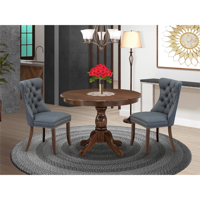 East West Furniture 3-Piece Kitchen Set in Antique Walnut/Platinum Gray