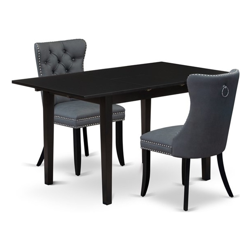 East West Furniture 3-Piece Kitchen Table Set in Black/Platinum Gray