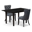 East West Furniture 3-Piece Kitchen Table Set in Black/Platinum Gray