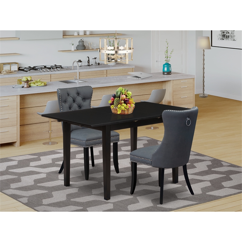 East West Furniture 3-Piece Kitchen Table Set in Black/Platinum Gray