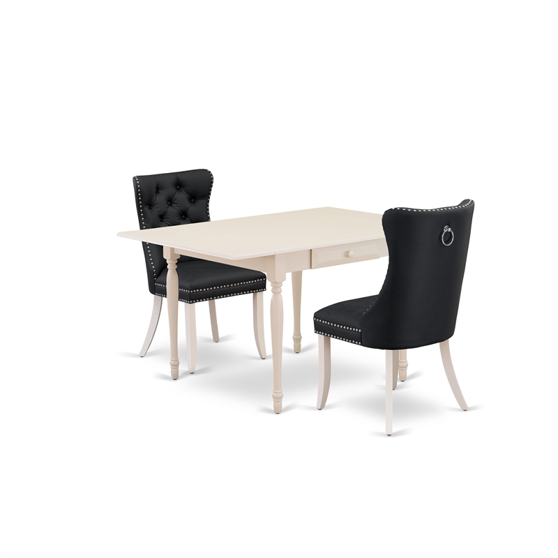 East West Furniture 3-Piece Dining Table Set in Linen White/Dark Gray