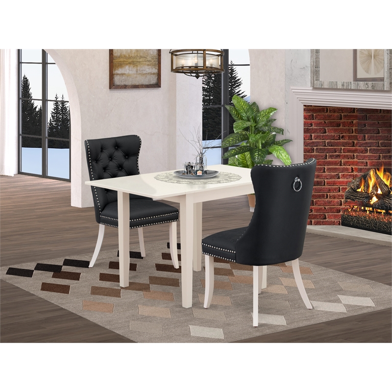 East West Furniture 3-Piece Modern Dining Set in Linen White/Dark Gray