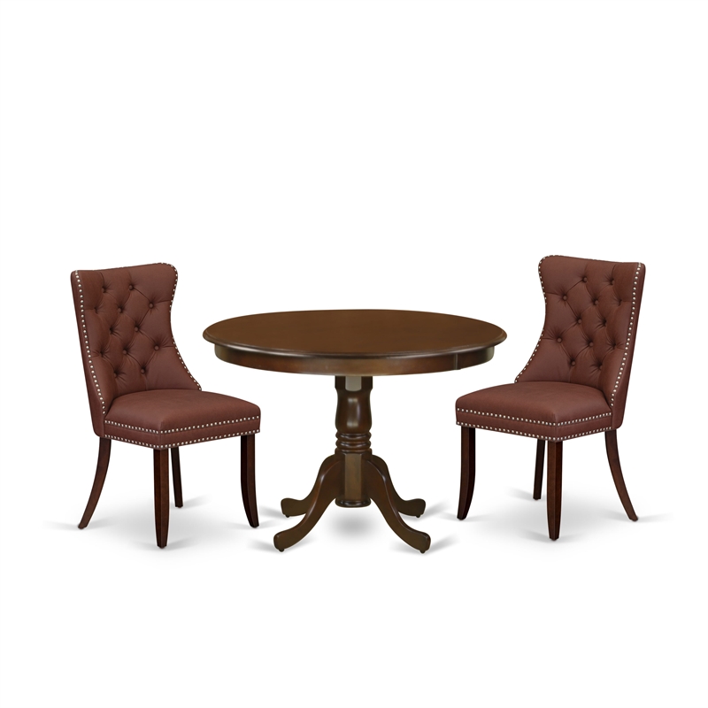 East West Furniture 3-Piece Dinette Set in Mahogany/Burgundy