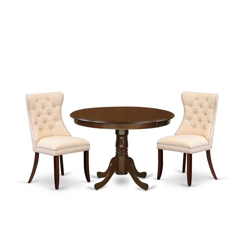 East West Furniture 3-Piece Dining Set in Mahogany/Light Beige