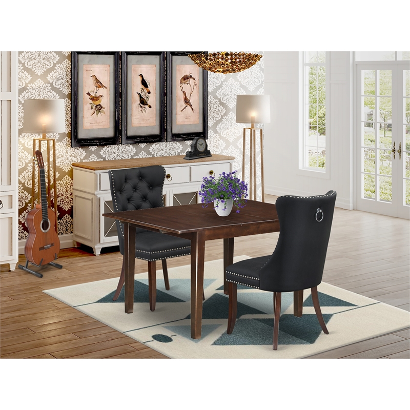 East West Furniture 3-Piece Dining Set in Mahogany/Dark Gray