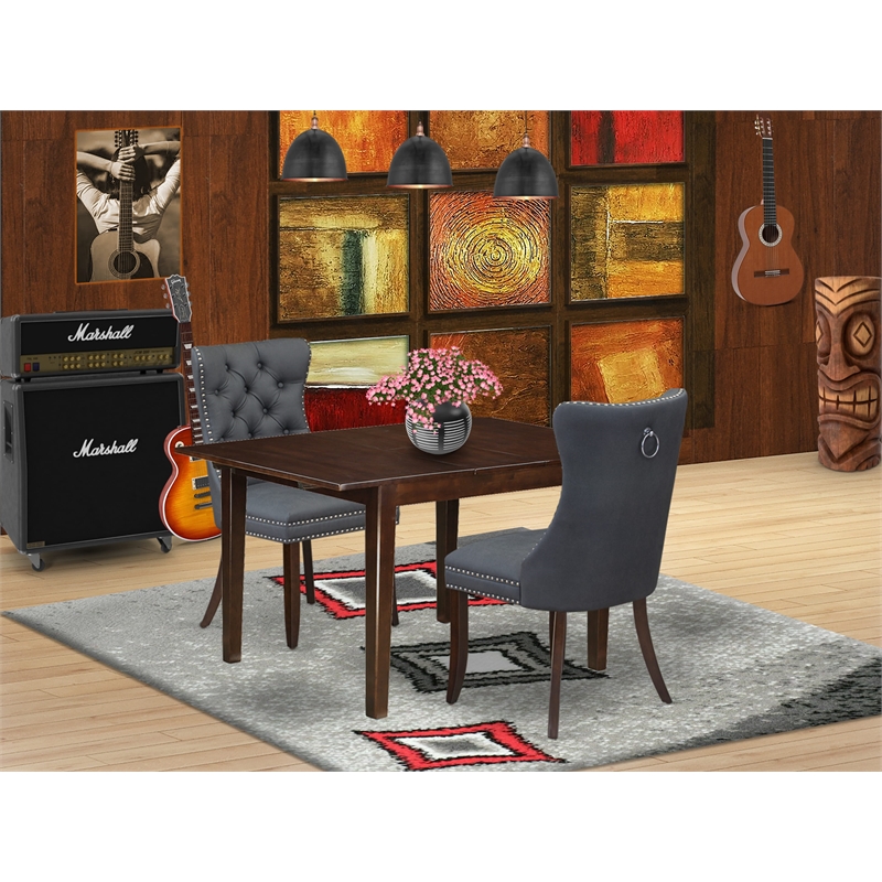 East West Furniture 3-Piece Dining Set in Mahogany/Platinum Gray