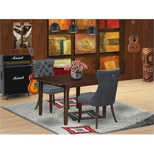 East West Furniture 3-Piece Dining Set in Mahogany/Platinum Gray
