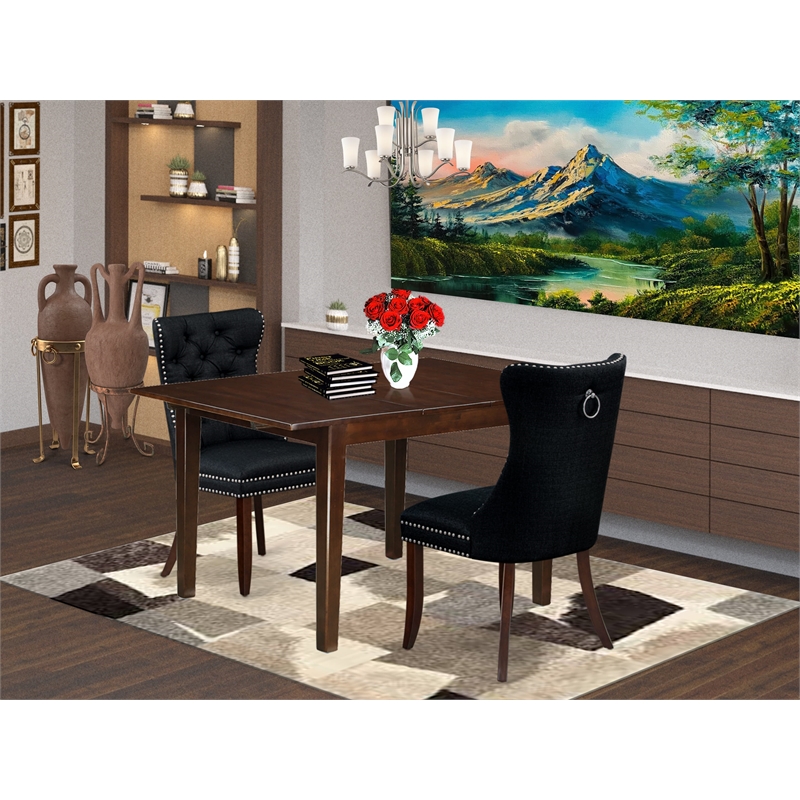 East West Furniture 3-Piece Dining Set in Mahogany/Black