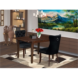 East West Furniture 3-Piece Dining Set in Mahogany/Black