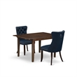 East West Furniture 3-Piece Dining Table Set  in Mahogany/Navy Blue