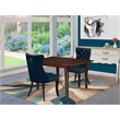 East West Furniture 3-Piece Dining Table Set  in Mahogany/Navy Blue