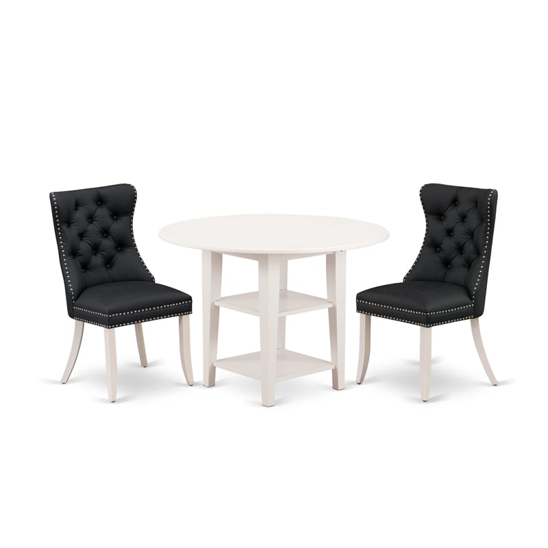 East West Furniture 3-Piece Dining Table Set in Linen White/Dark Gray