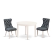 East West Furniture 3-Piece Dining Table Set in Linen White/Platinum Gray