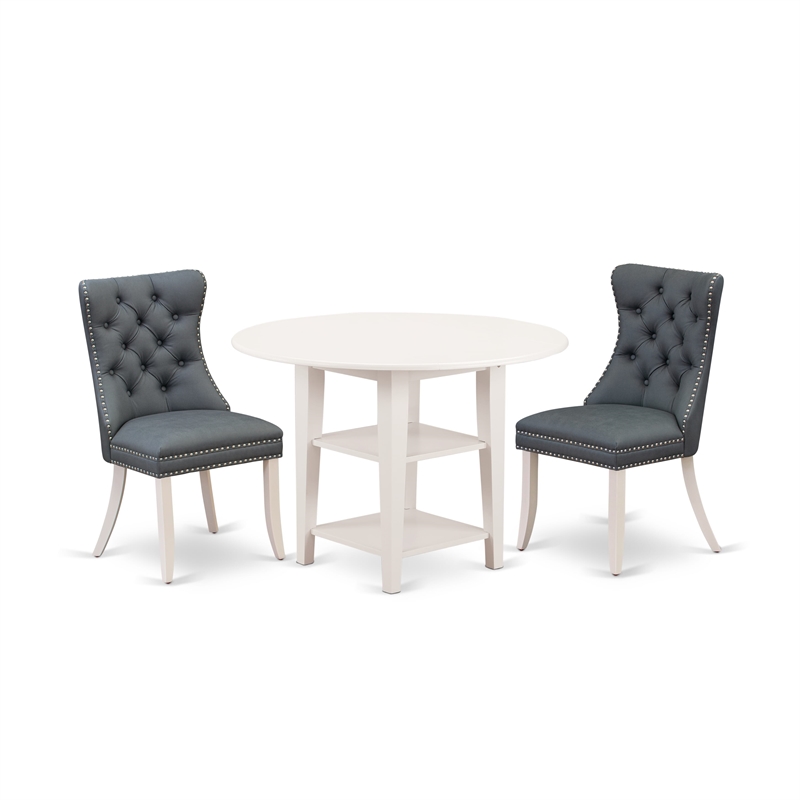 East West Furniture 3-Piece Dining Table Set in Linen White/Platinum Gray