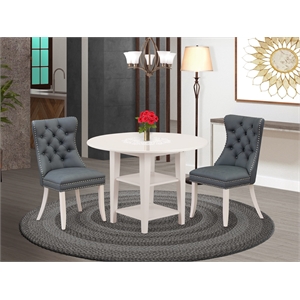 East West Furniture 3-Piece Dining Table Set in Linen White/Platinum Gray