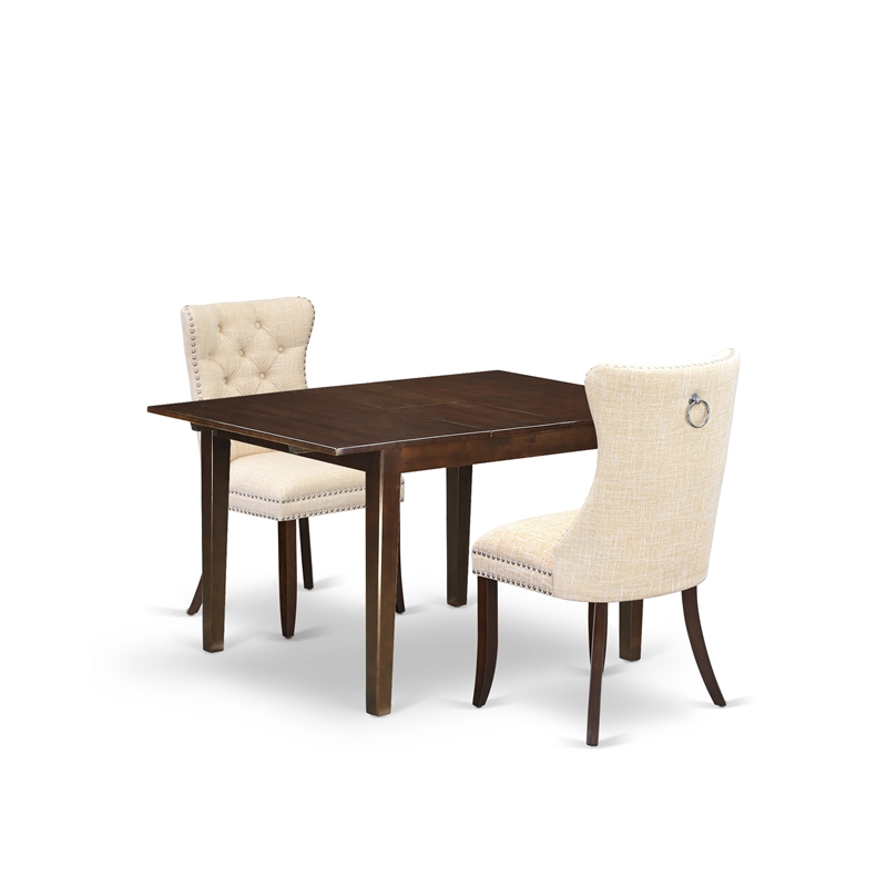 East West Furniture 3-Piece Kitchen Table Set in Mahogany/Light Beige