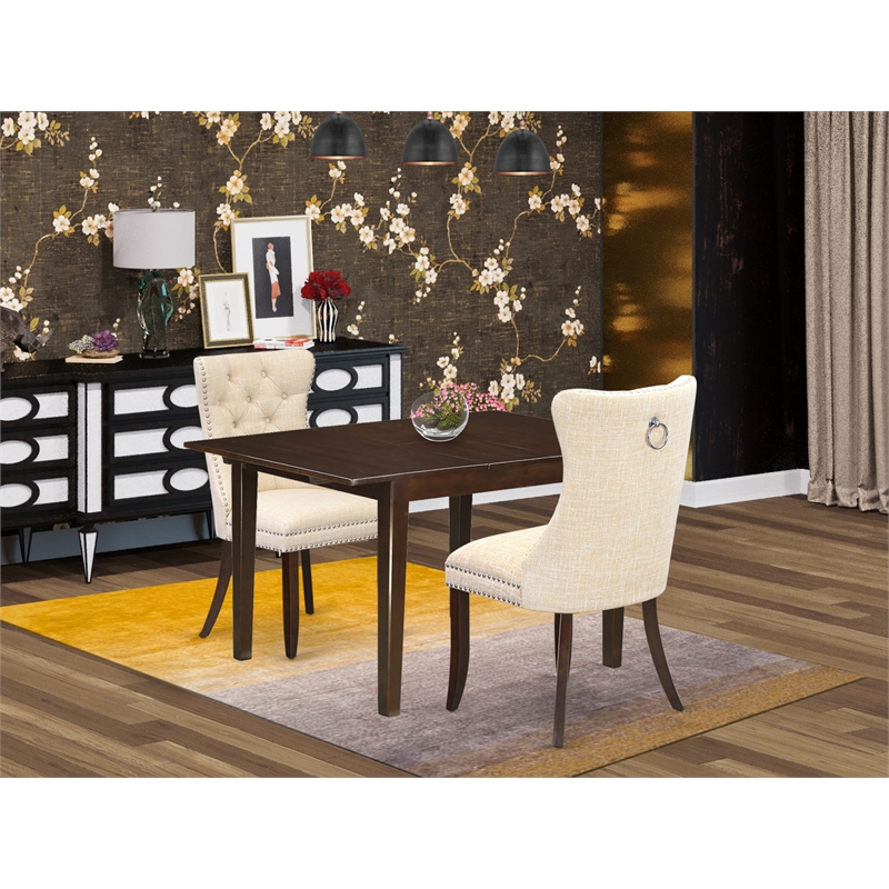 East West Furniture 3-Piece Kitchen Table Set in Mahogany/Light Beige