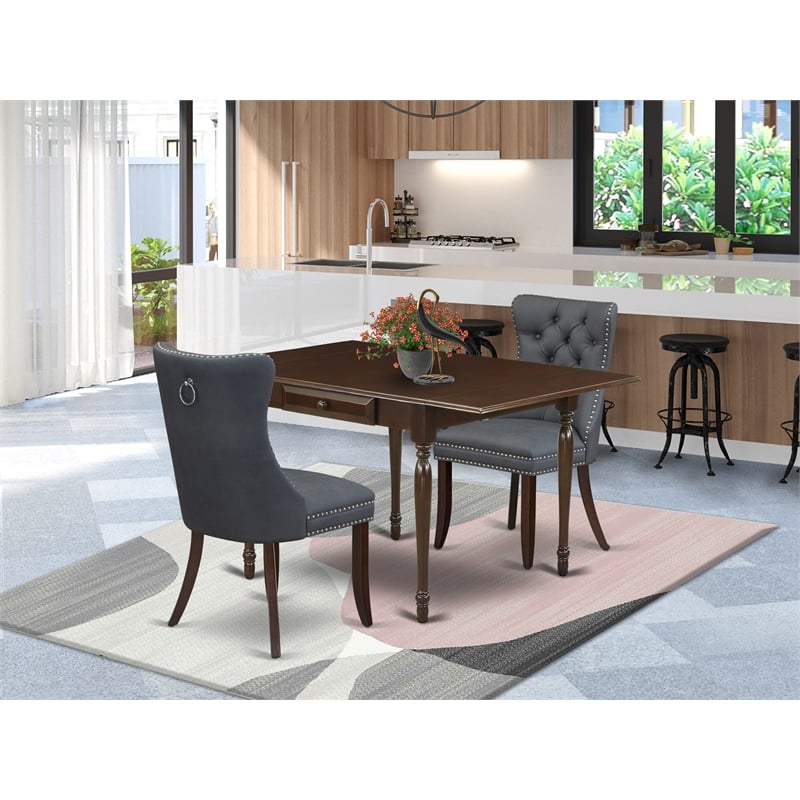 East West Furniture 3-Piece Kitchen Table Set in Mahogany/Platinum Gray