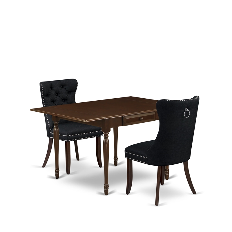 East West Furniture 3-Piece Dining Table Set in Mahogany/Black