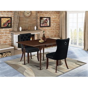 East West Furniture 3-Piece Dining Table Set in Mahogany/Black