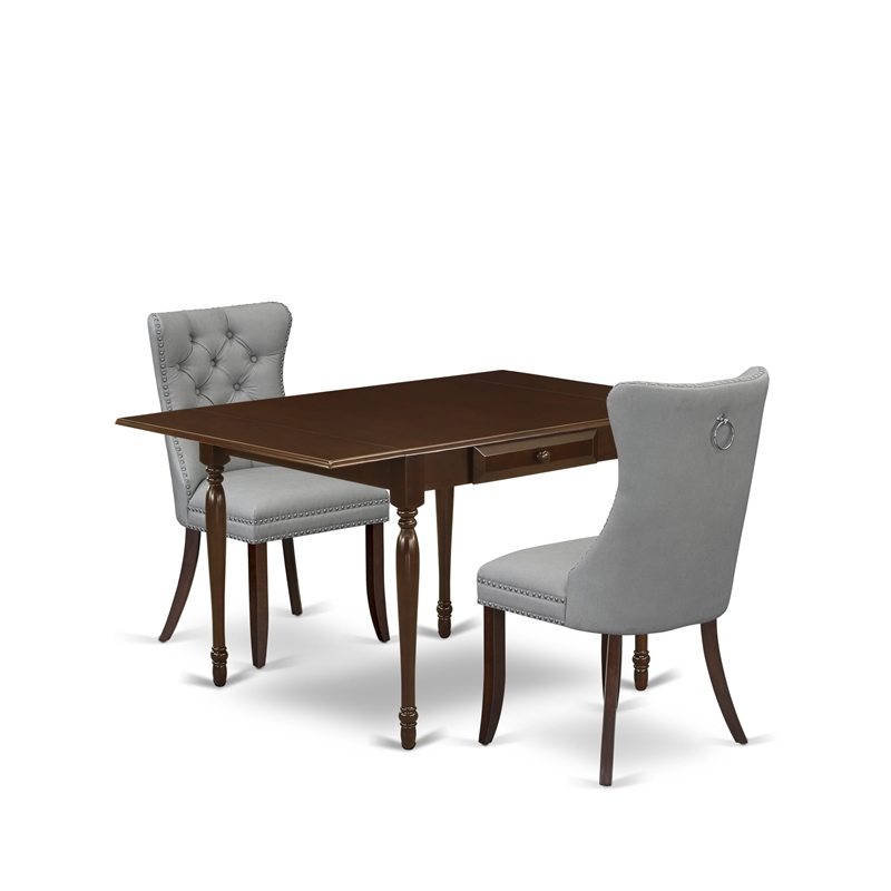 East West Furniture 3-Piece Kitchen Table Set in Mahogany/Light Gray