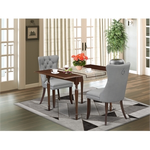 East West Furniture 3-Piece Kitchen Table Set in Mahogany/Light Gray