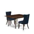 East West Furniture 3-Piece Dining Set in Mahogany/Navy Blue
