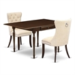 East West Furniture 3-Piece Dining Table Set in Mahogany/Light Beige