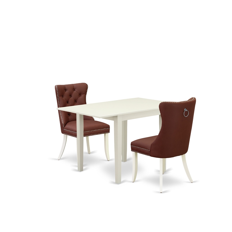 East West Furniture 3-Piece Dinette Set in Linen White/Burgundy
