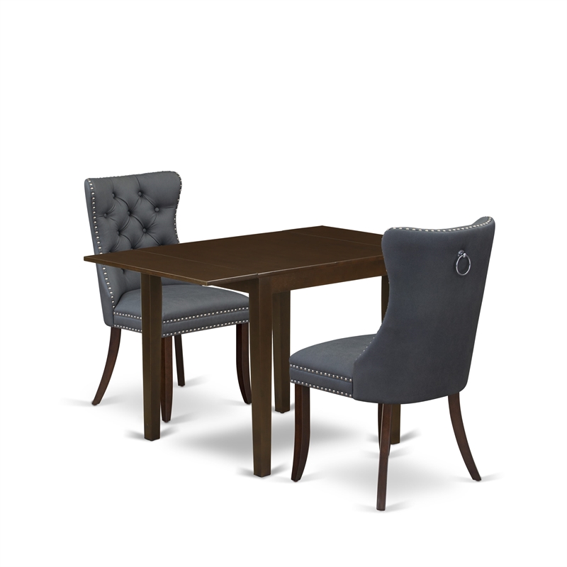 East West Furniture 3-Piece Dining Table Set in Mahogany/Platinum Gray