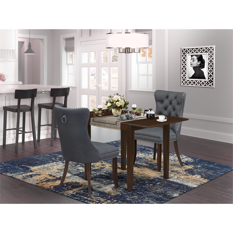 East West Furniture 3-Piece Dining Table Set in Mahogany/Platinum Gray