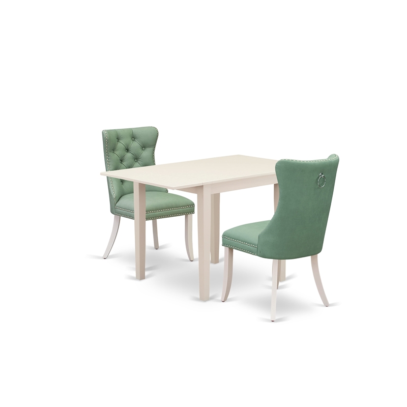 East West Furniture 3-Piece Dinette Set in Linen White/Willow Green