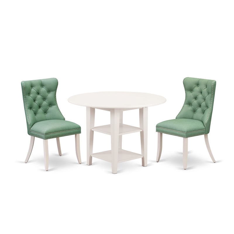 East West Furniture 3-Piece Dinette Set in Linen White/Willow Green