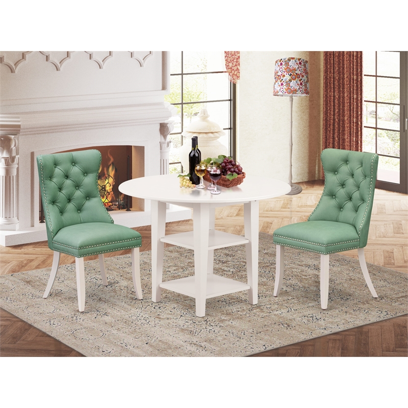 East West Furniture 3-Piece Dinette Set in Linen White/Willow Green