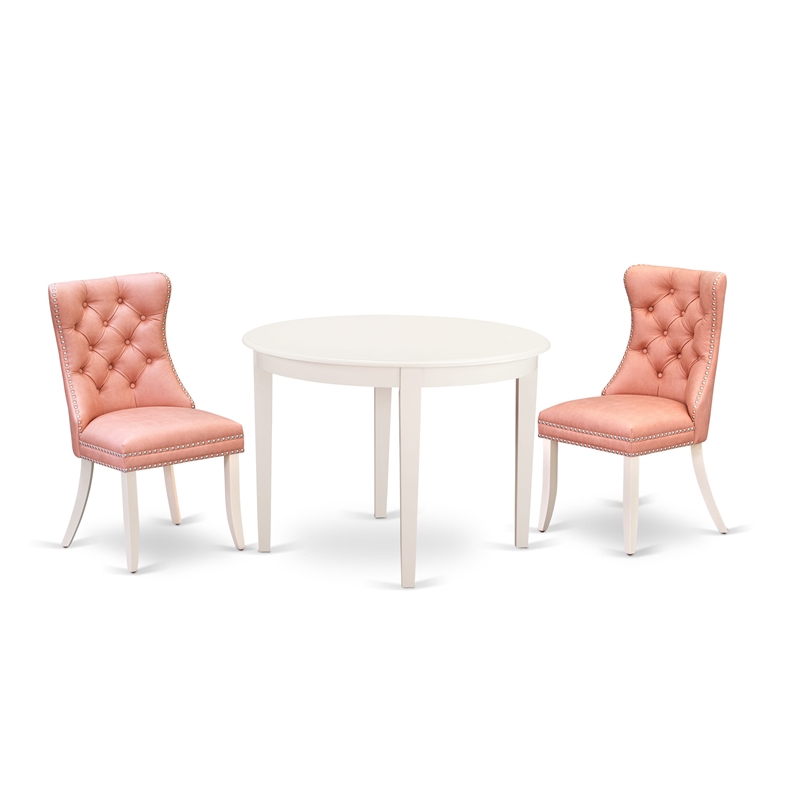 East West Furniture 3-Piece Dining Set for Small Spaces in Linen White/Beige Red