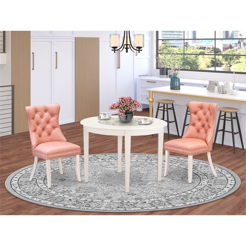 East West Furniture 3-Piece Dining Set for Small Spaces in Linen White/Beige Red