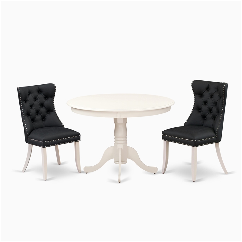 East West Furniture 3-Piece Dining Set for Small Spaces in Linen White/Dark Gray