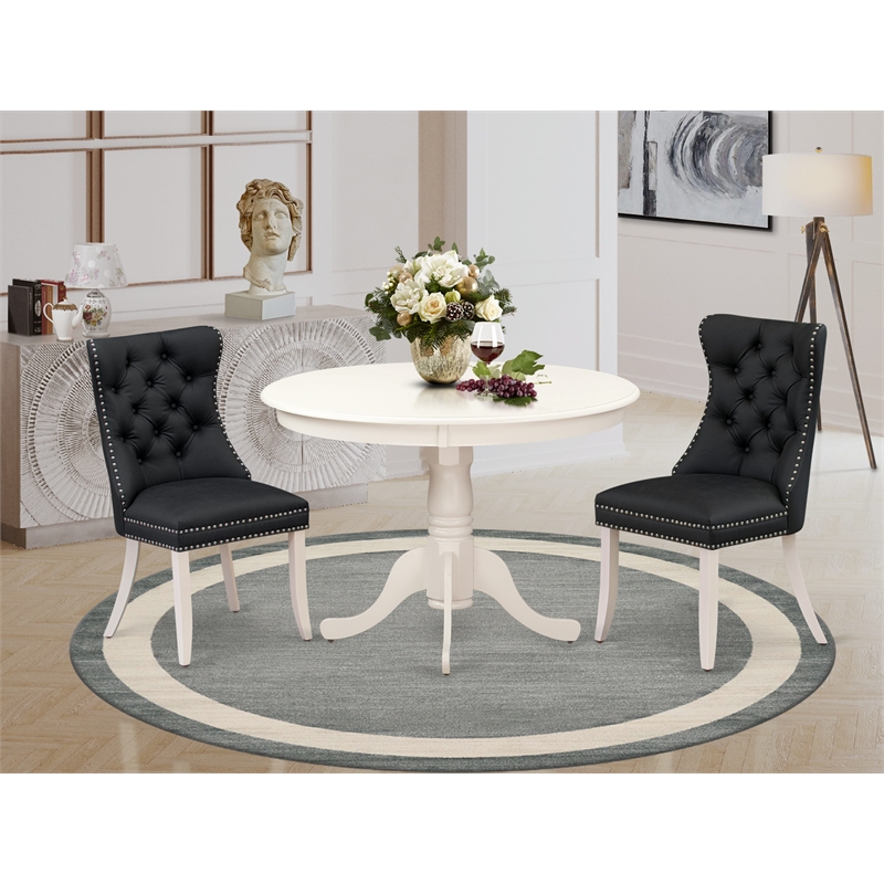 East West Furniture 3-Piece Dining Set for Small Spaces in Linen White/Dark Gray